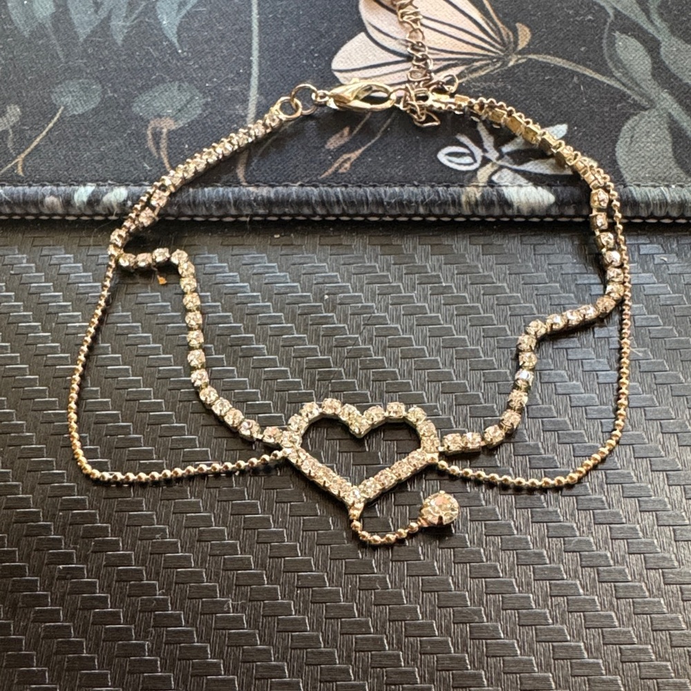 Gold Heart Rhinestone Layered Bracelet - Women's Jewelry